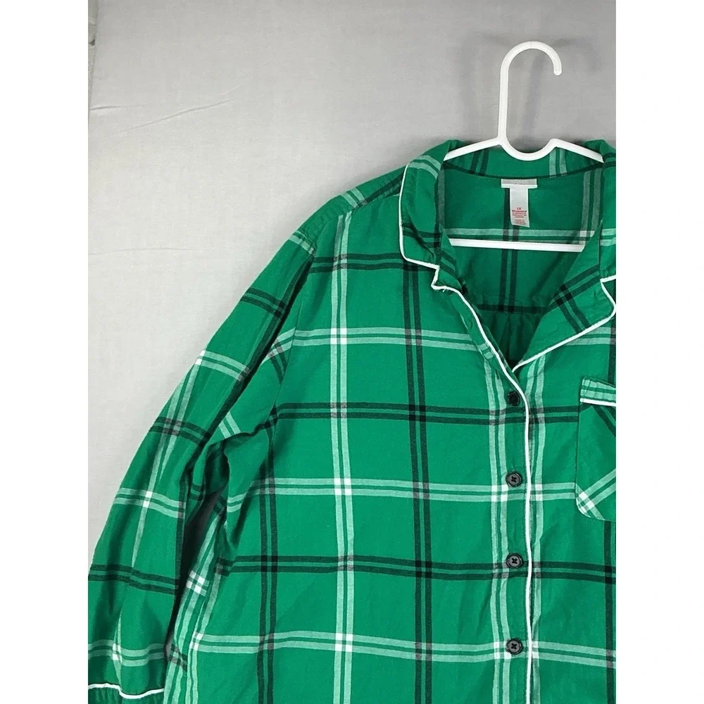Wondershop Green Plaid Pajama Top Button Front Women's 1X Cotton
